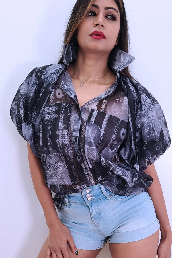 A91006D LIGHTWEIGHT PUFF SLEEVE TOP