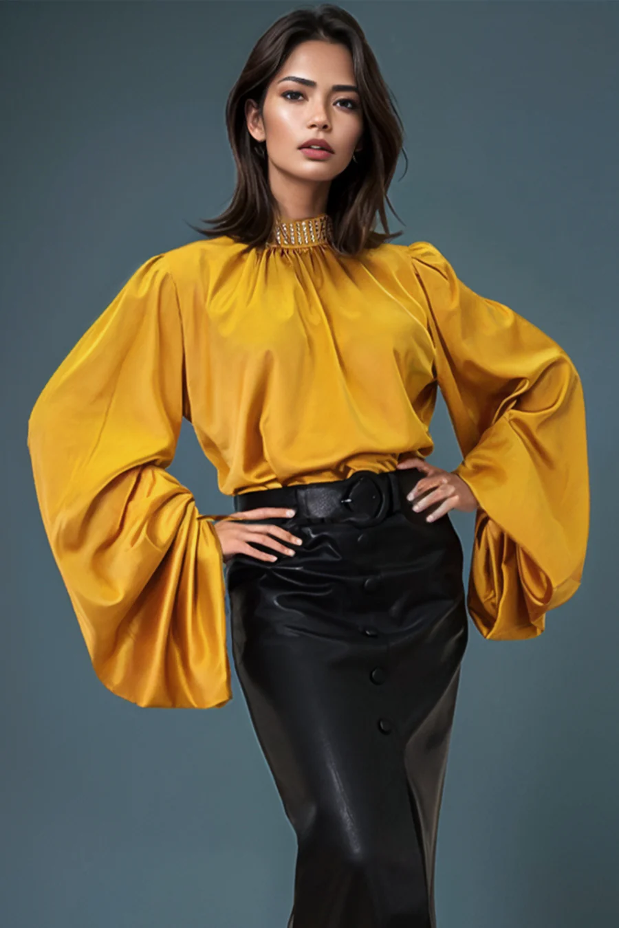 A92111C SATIN RHINESTONE COLLAR TOP (RED, GOLD, BLK) - Image 2