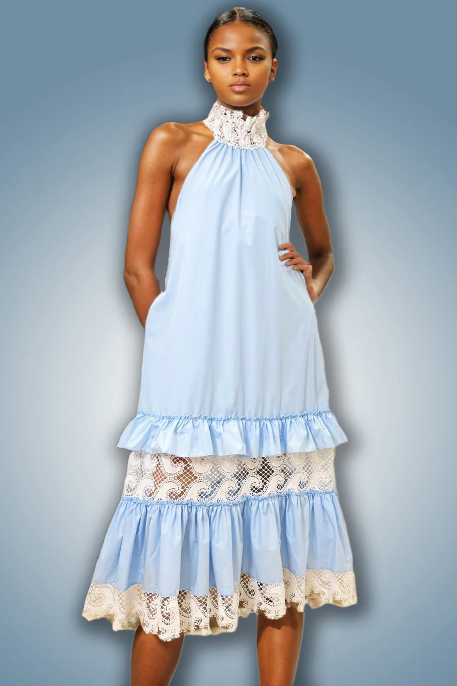 A93153 RUFFLE MAXI DRESS (BLUE, WHT) - Image 4