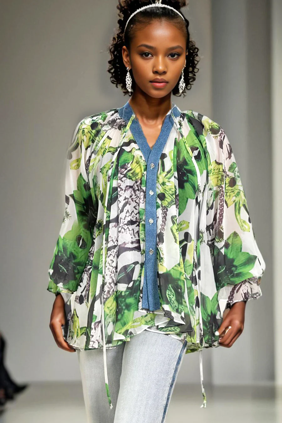 A94022 DENIM TRIM FLORAL TOP - Image 2