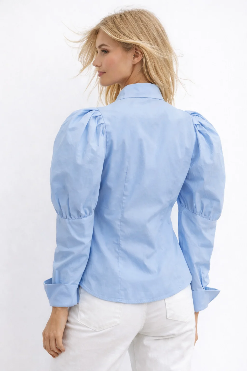 A95018 STRUCTURED PUFF SLEEVE POPLIN TOP (BLU, WHT) - Image 3