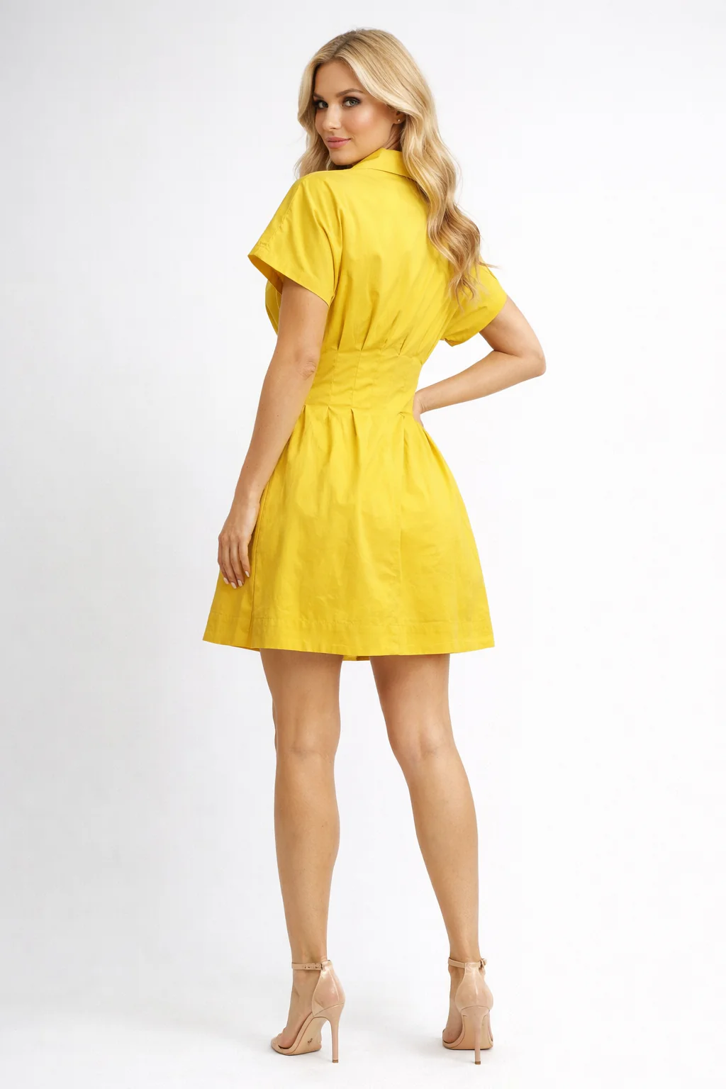 S3105 EMBELLISHED BUTTON-FRONT SHIRT DRESS (YEL-GRN, TEAL) - Image 3