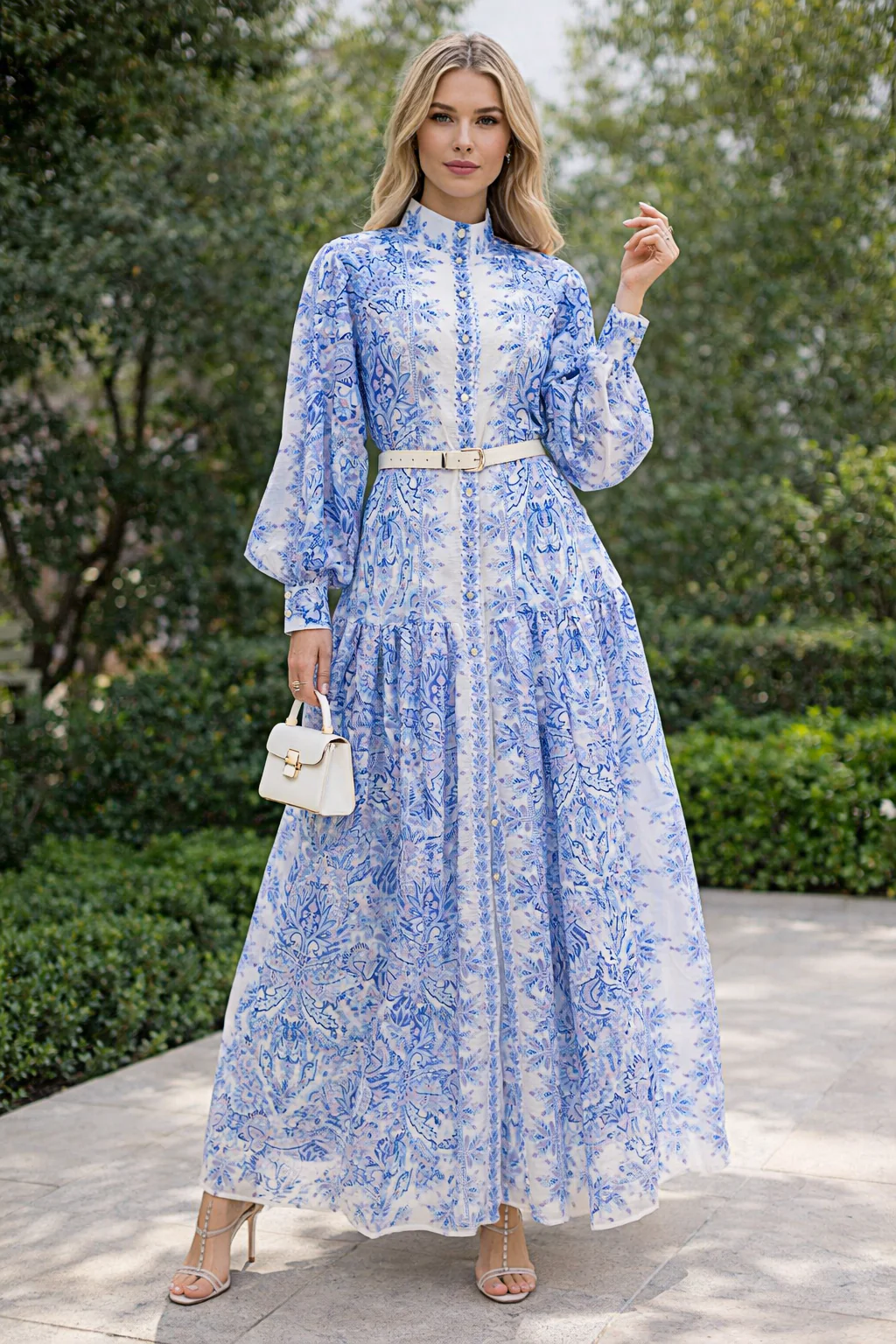 A95065 CLOUD WASH BELTED MAXI SHIRT DRESS