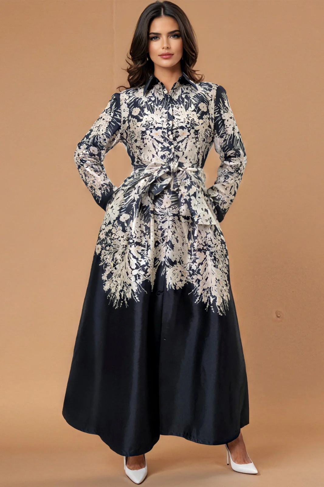 A95113 ABSTRACT PETAL MAXI DRESS (S,ONLY)