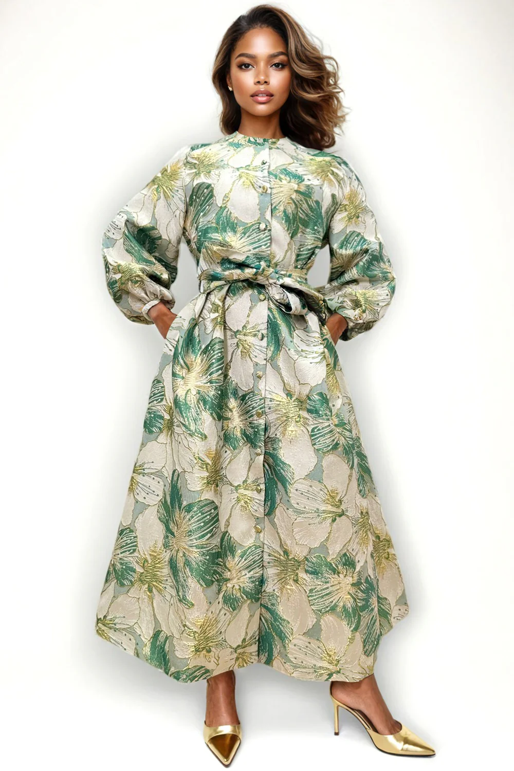 A95115 TEXTURED BUTTON-DOWN DRESS - Image 3
