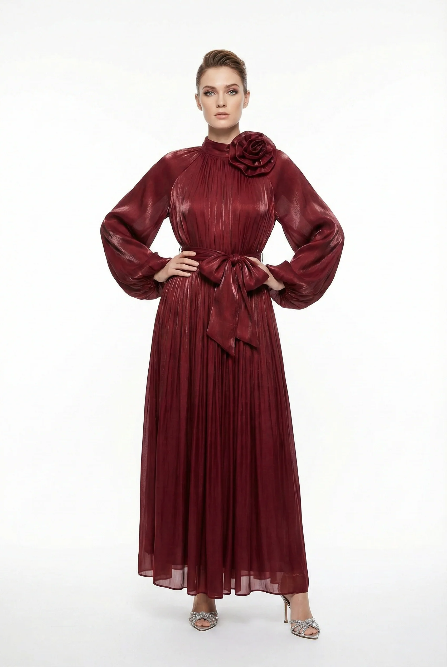 C3537 ROSE ACCENT FLARED MAXI DRESS
