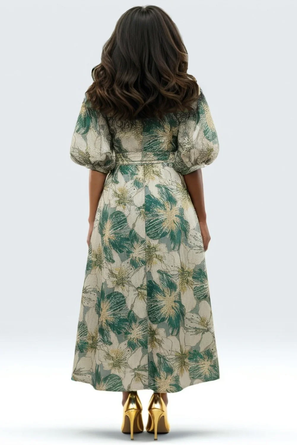 A95142 BROCADE PUFF SLEEVE MAXI DRESS - Image 2