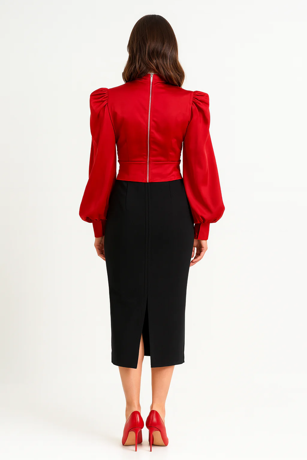 C3551 TIMELESS LUXE HIGH NECK CROP TOP (BLK, RED) - Image 3