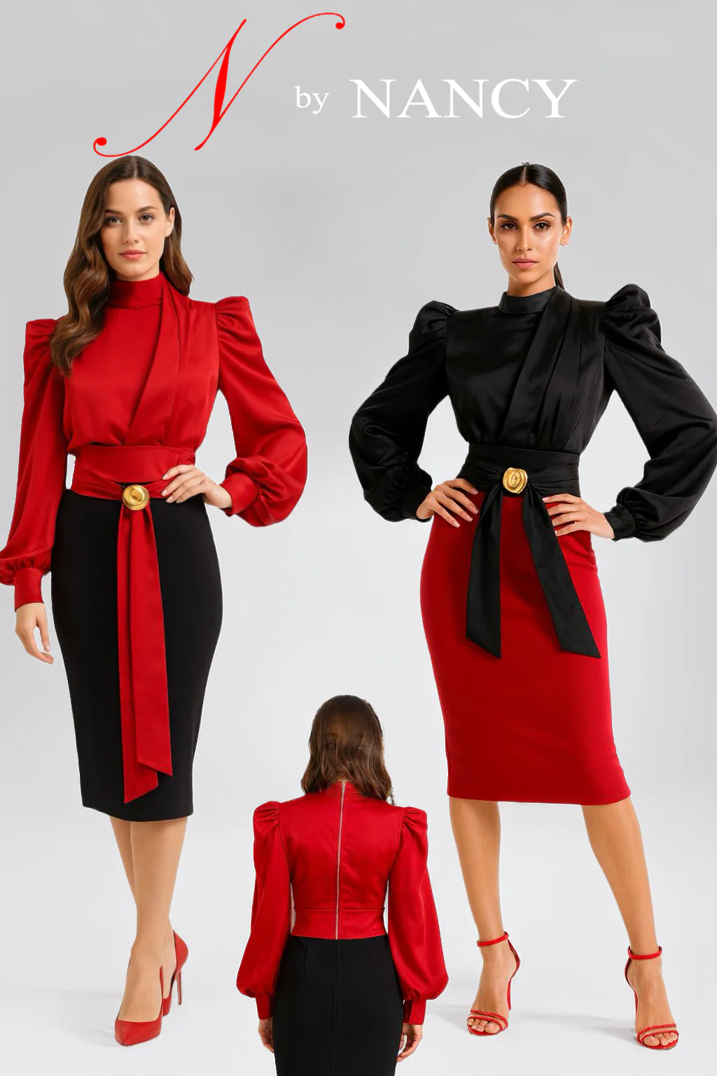 C3551 TIMELESS LUXE HIGH NECK CROP TOP (BLK, RED) - Image 4