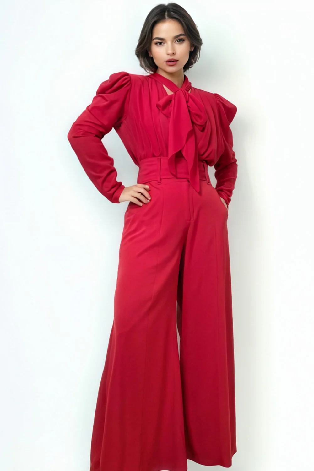 B1076 HIGH WAISTED PALAZZO PANTS (BLK, RED) - Image 3