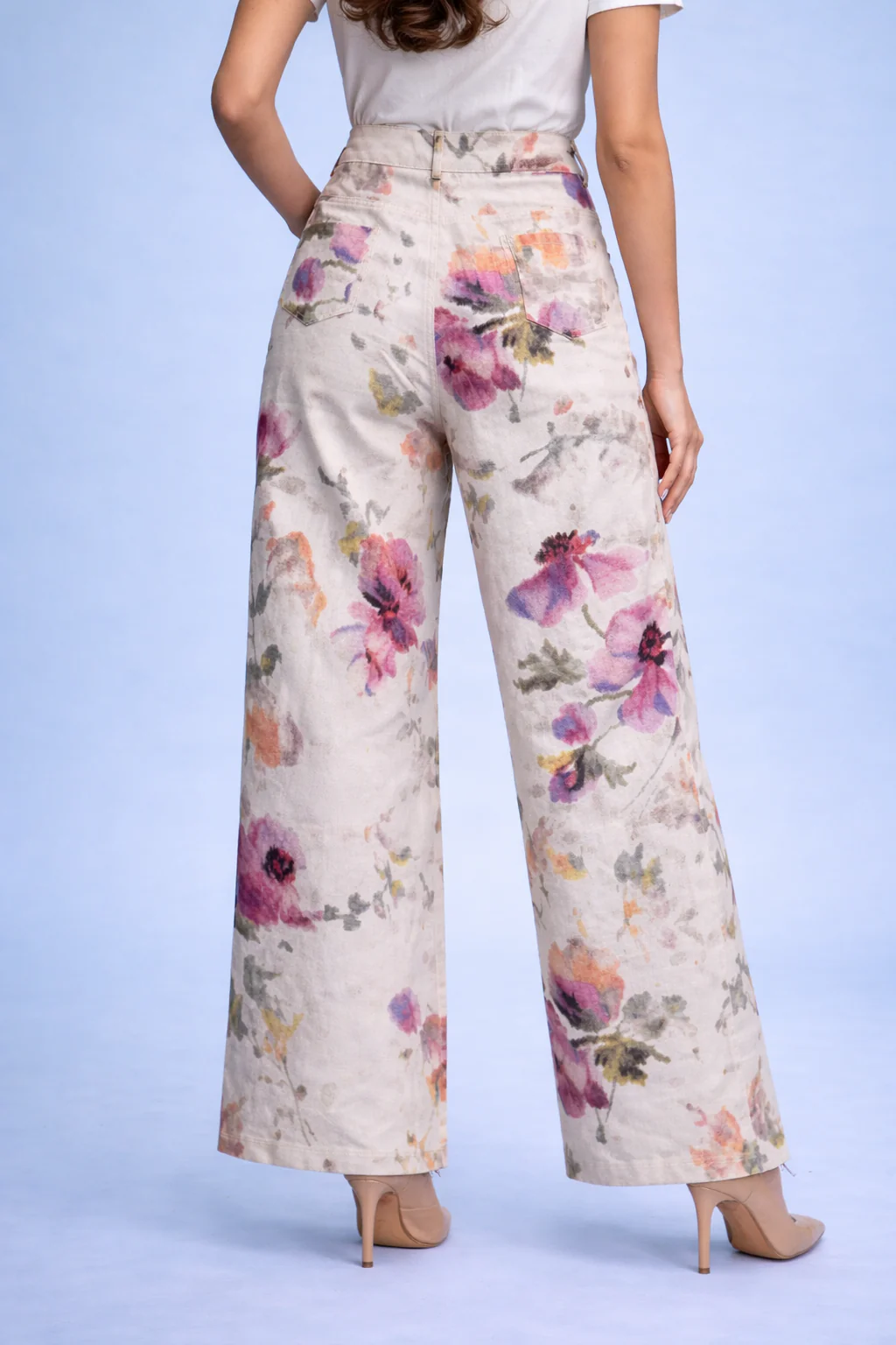 B1106 WATERCOLOR FLORAL STRAIGHT-LEG PANTS (PNK, BLU) - Image 5