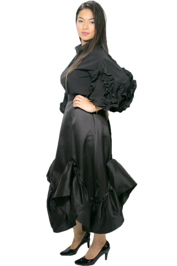 C1838 RUFFLE HEM SKIRT (PINK, BLK) - Image 2