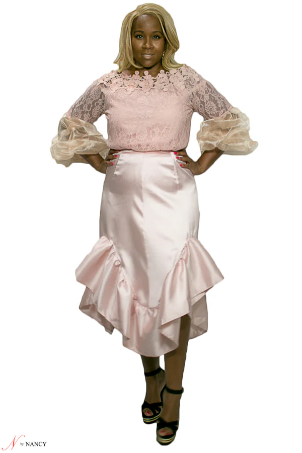 C1838 RUFFLE HEM SKIRT (PINK, BLK) - Image 3