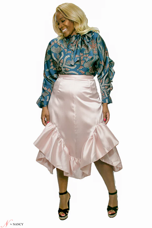 C1838 RUFFLE HEM SKIRT (PINK, BLK) - Image 4