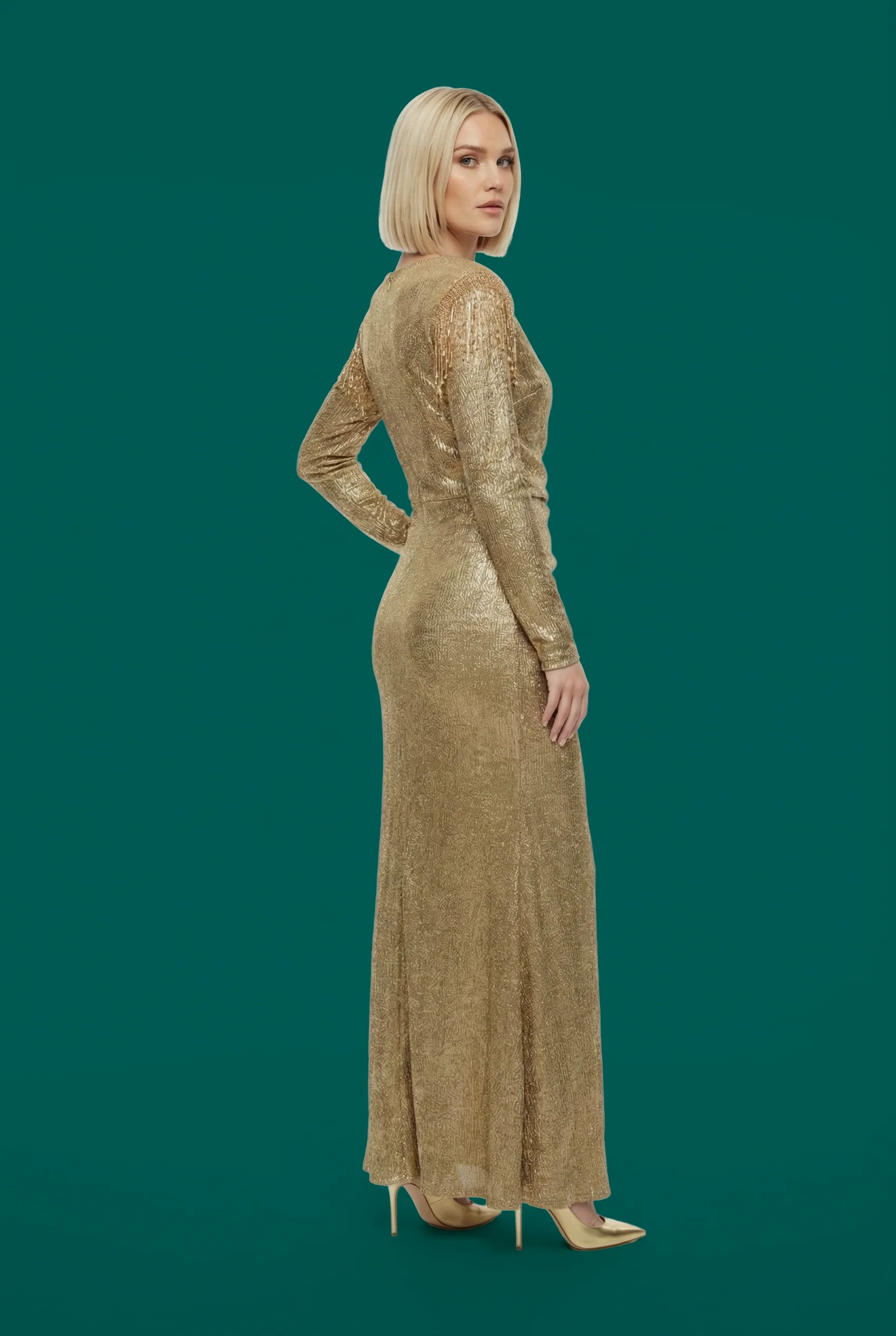 C3541 MAJESTIC FRINGE SHOULDER LUREX DRESS - Image 2