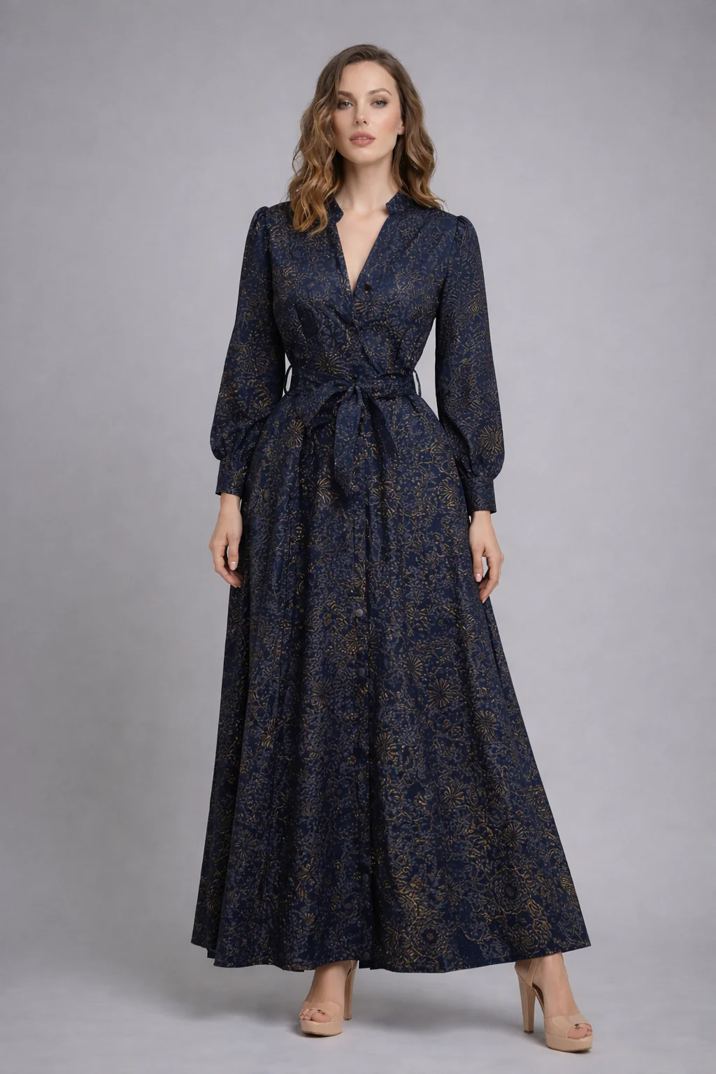 T2611 EVENING BLOOM METALLIC FLORAL DRESS