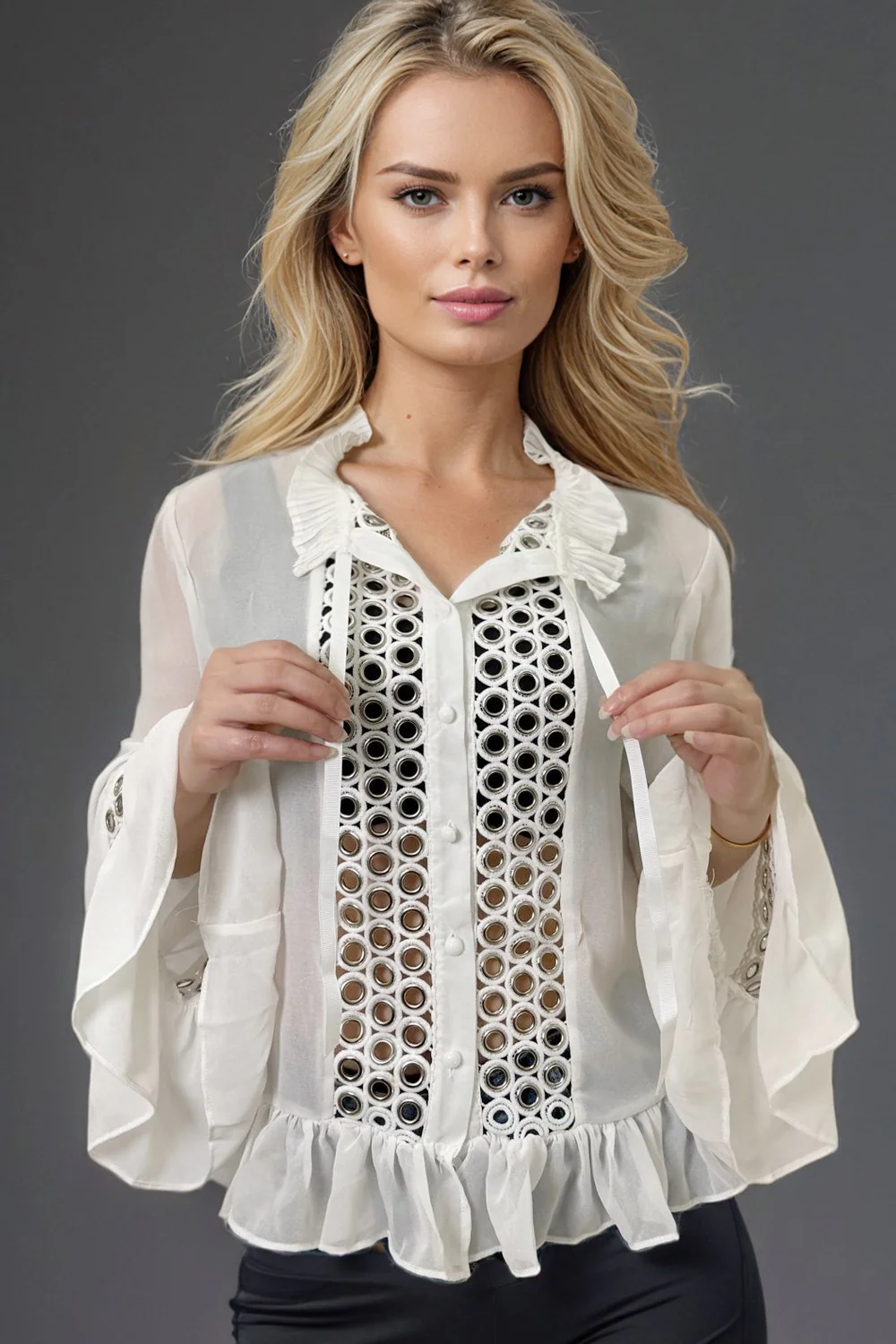 C995 SILVER LOOP RUFFLE TOP