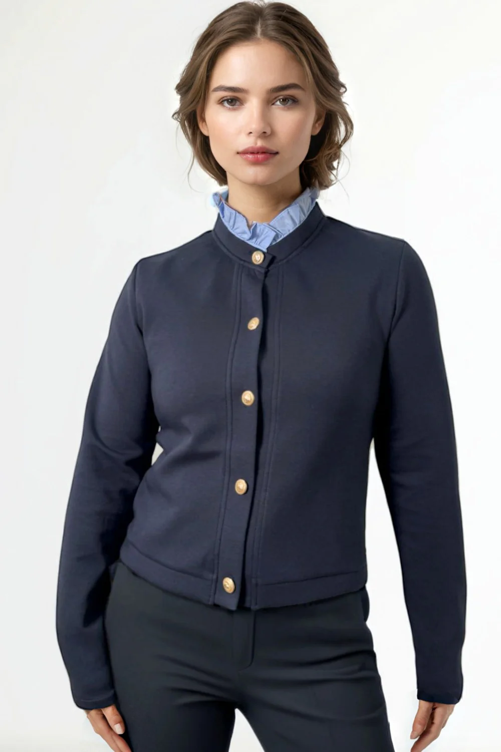 CH0088 RUFFLE NECK CARDIGAN SWEATER