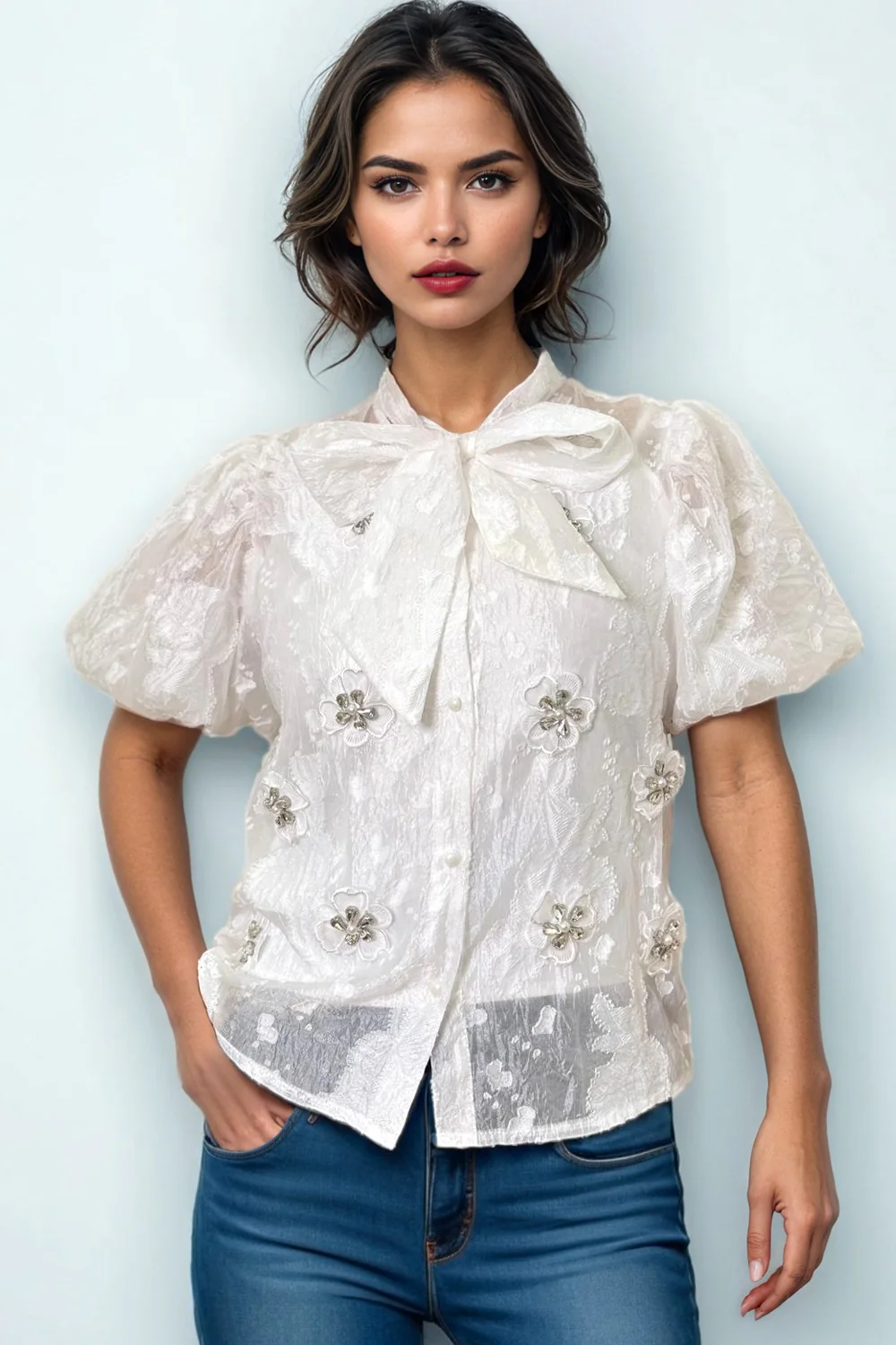 CH0097 NECKTIE RHINESTONE TOP