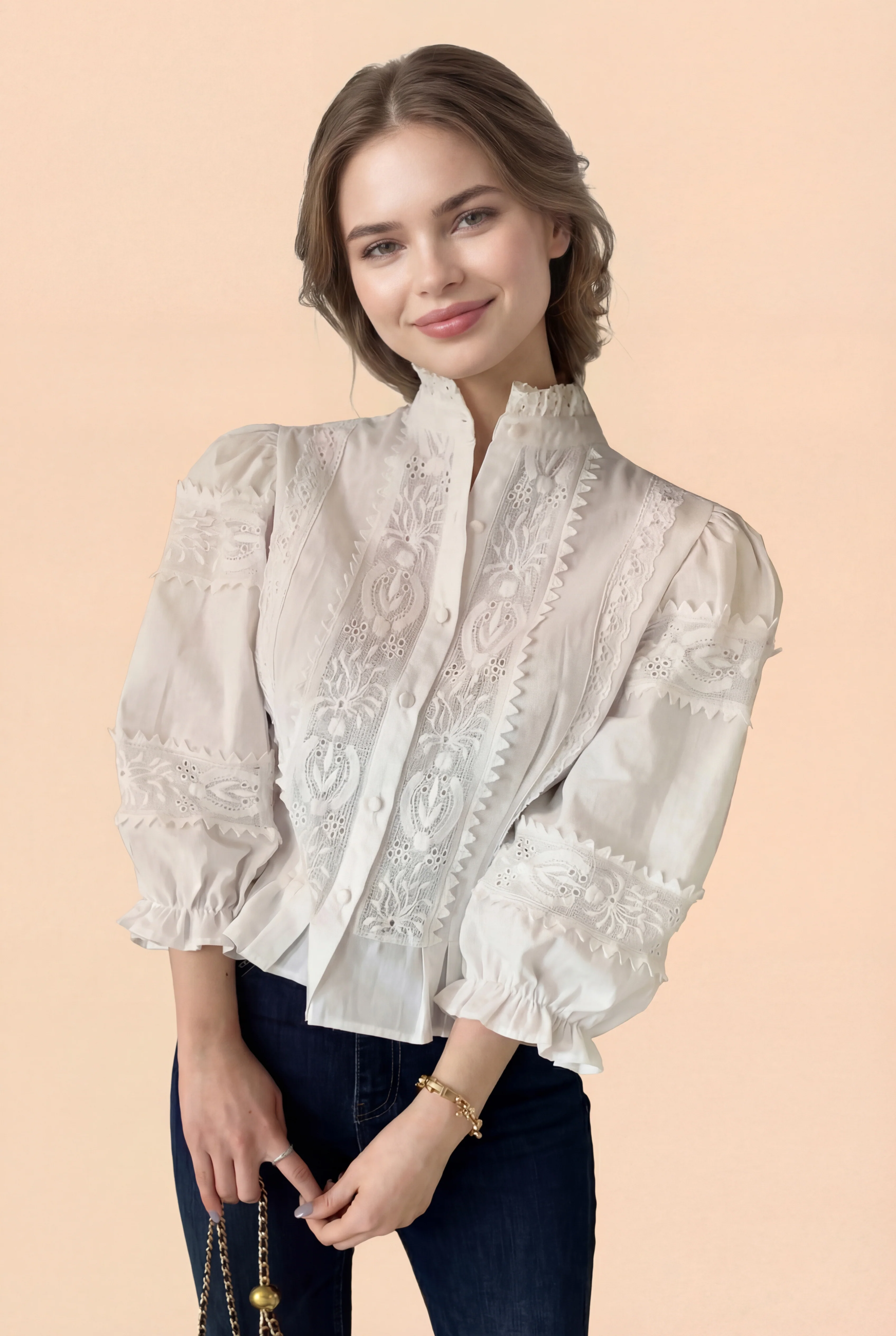 CH0220 PEPLUM LACE TOP (WHT, NAVY) - Image 4