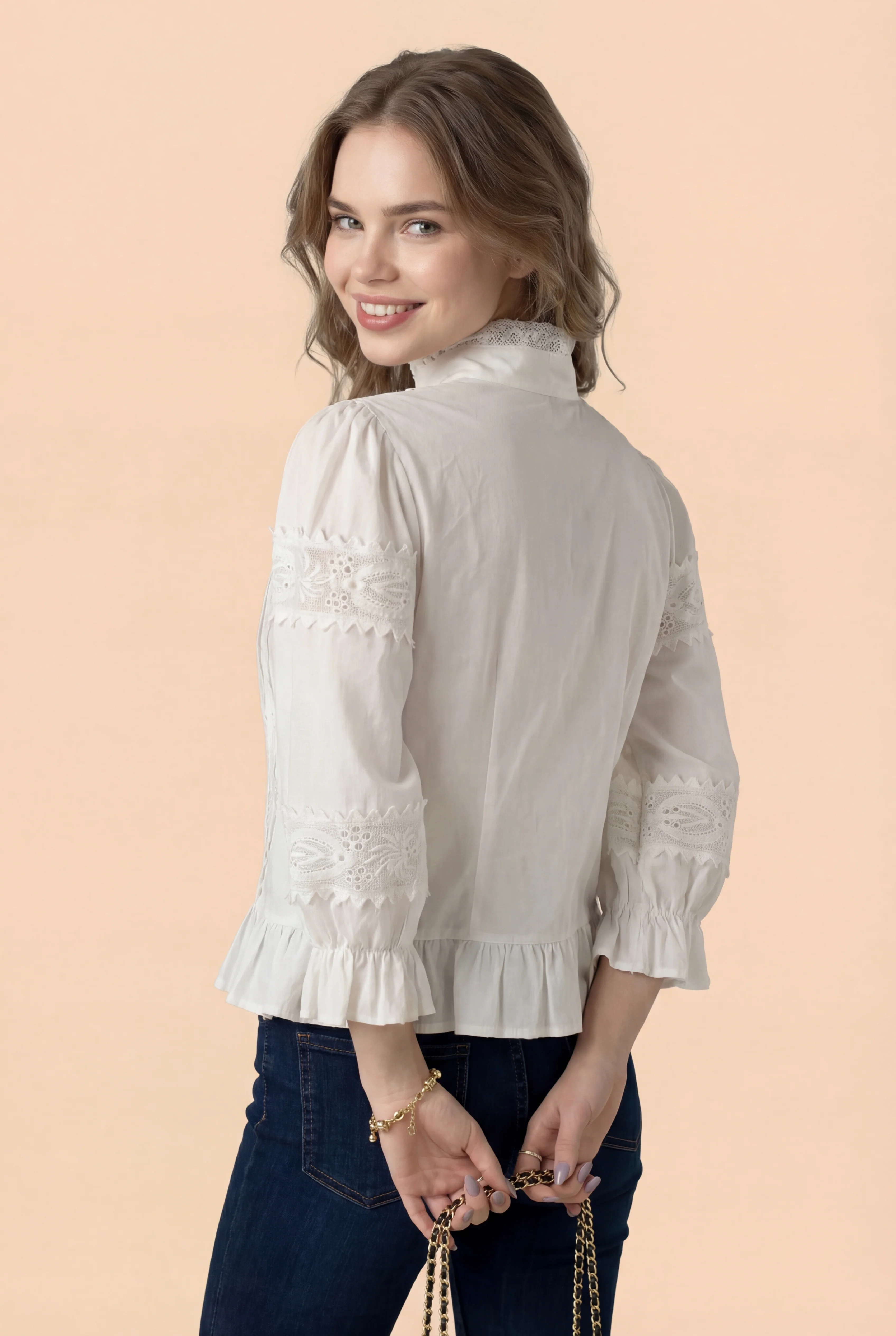 CH0220 PEPLUM LACE TOP (WHT, NAVY) - Image 5