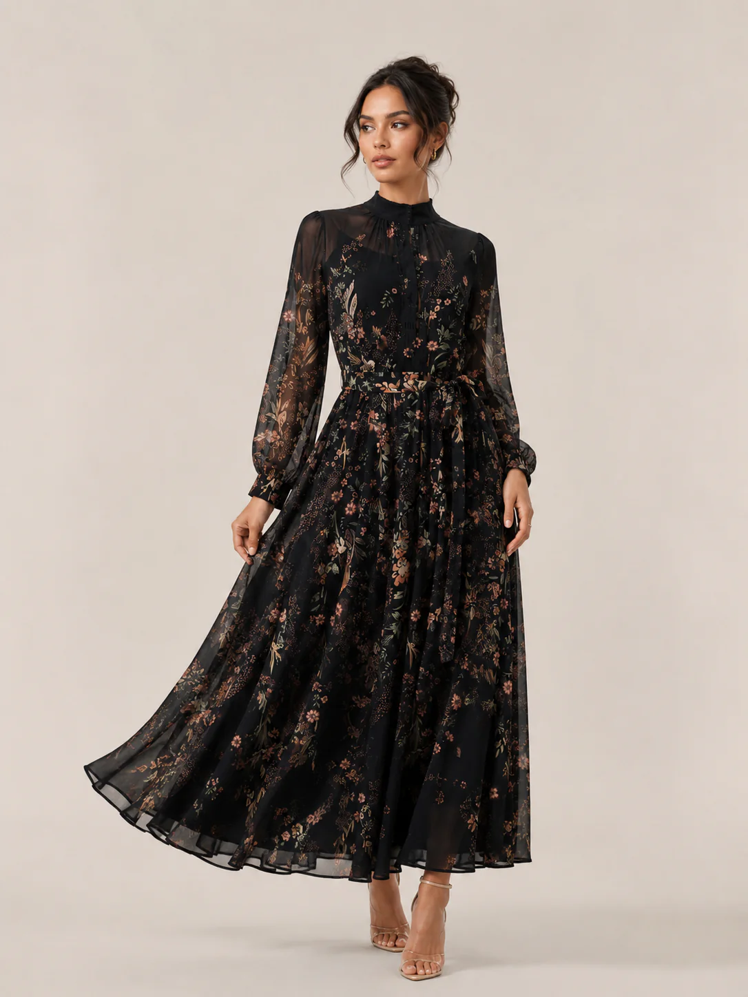 GF1609 MIDNIGHT GARDEN SHEER MAXI DRESS