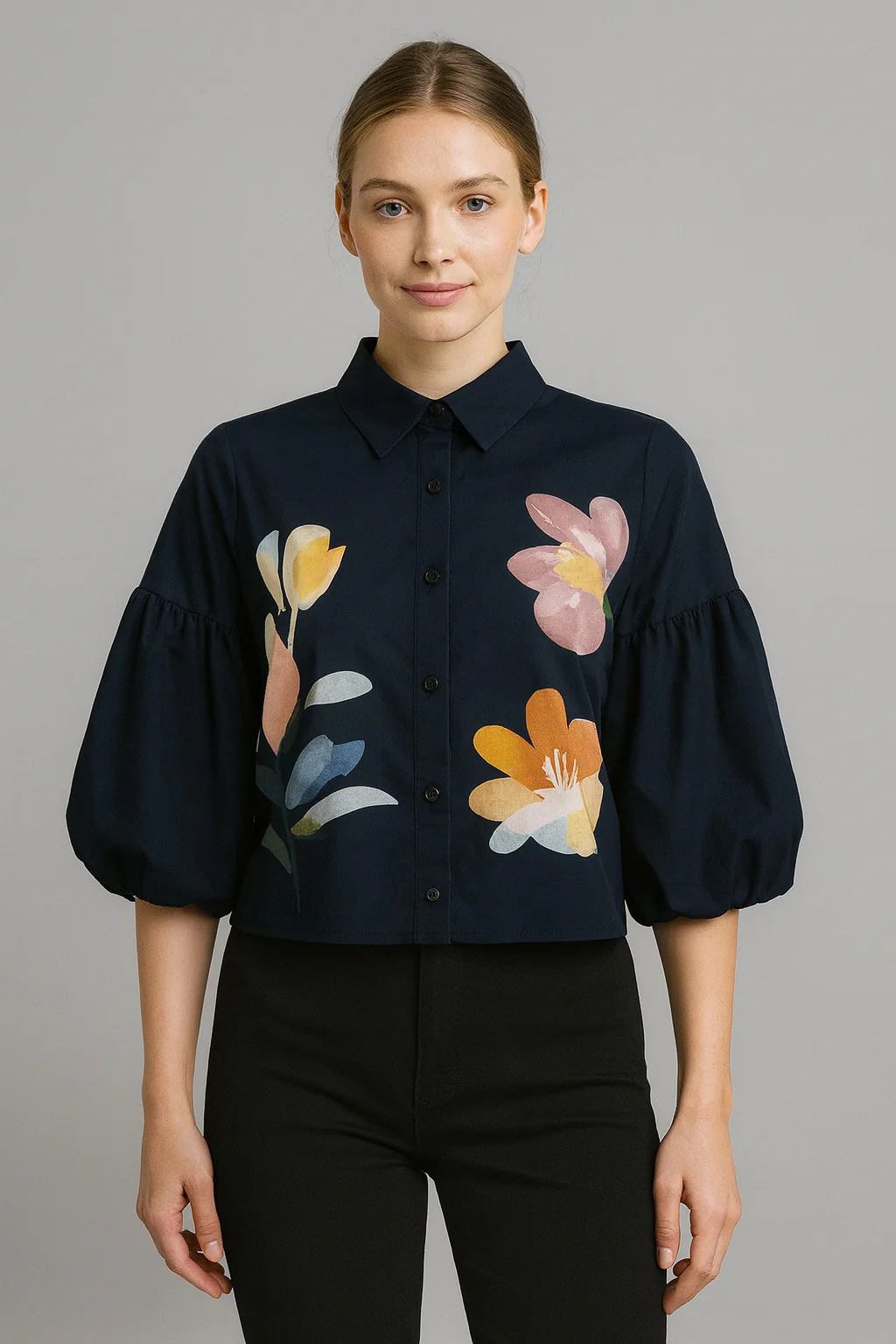 CH0229 PUFFED SLEEVE FLORAL TOP