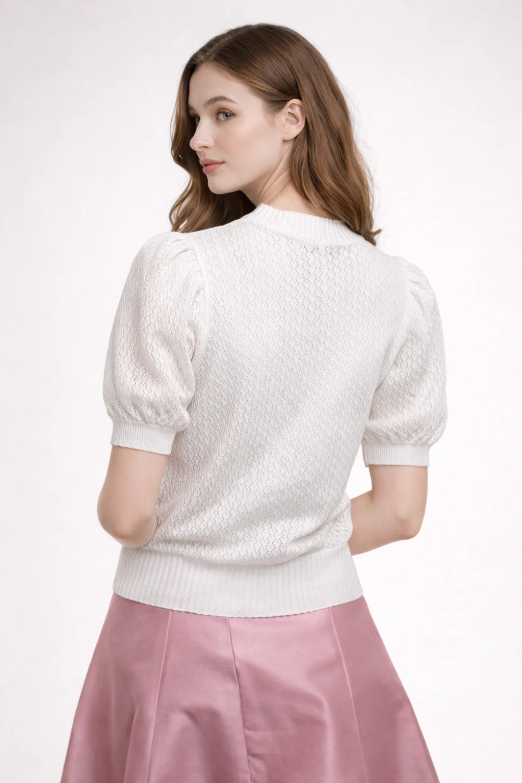 SK031 EYELET PUFF-SLEEVE CARDIGAN TOP - Image 2