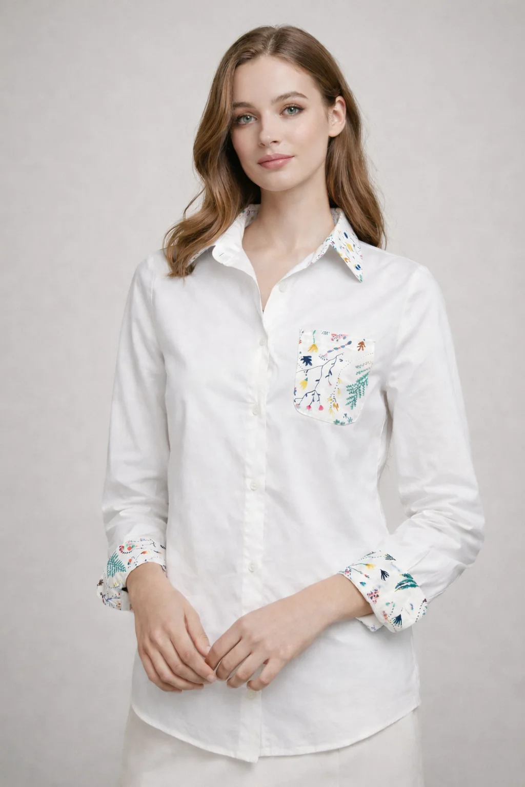 CH0250 CONTRAST DETAIL LONG-SLEEVE TOP (NAVY, WHT) - Image 2