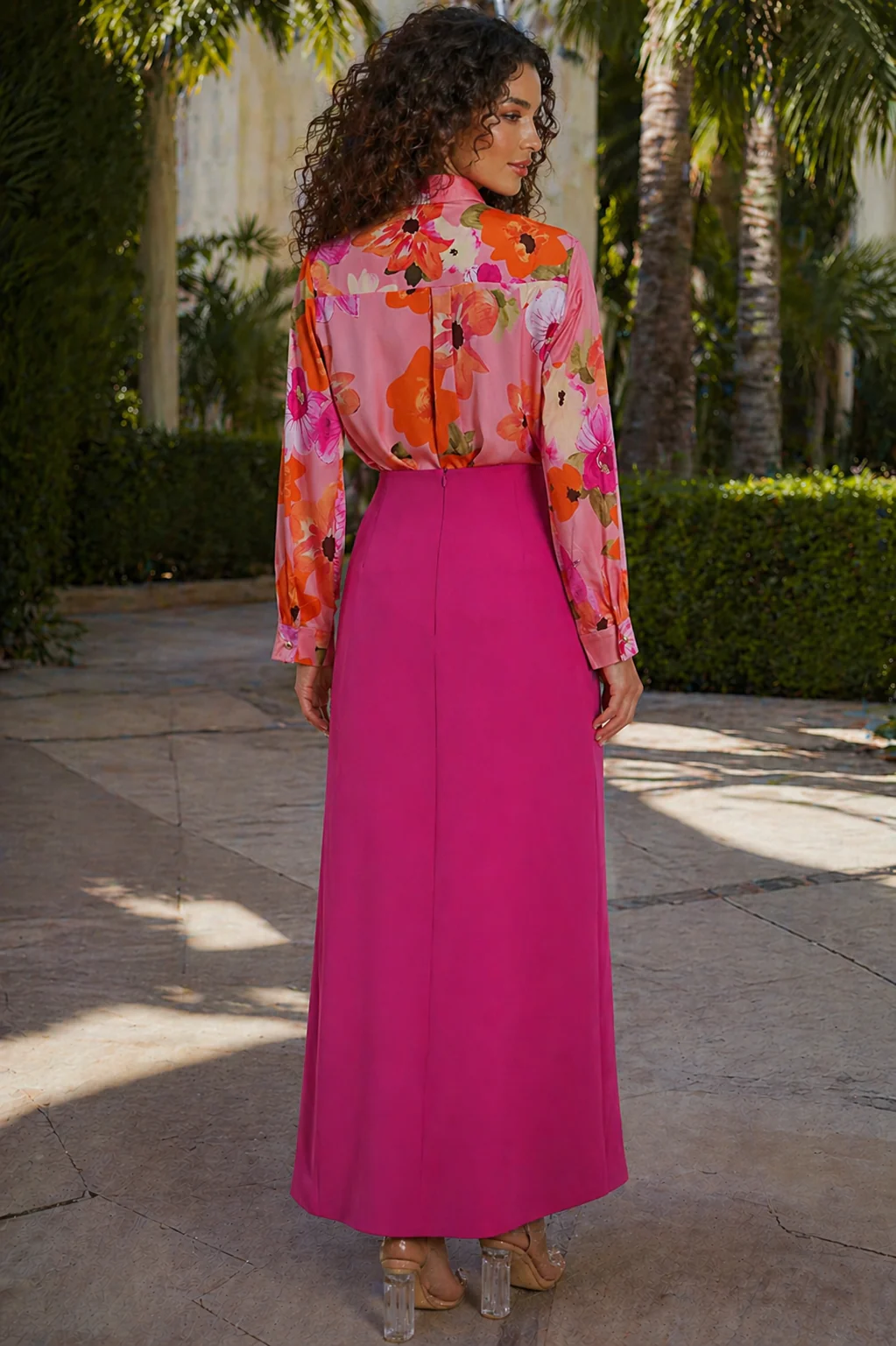 CH2001 FLORAL SATINY TIE NECK TOP (M, XXL) - Image 4