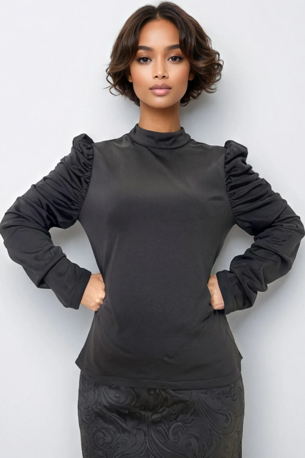 A90099 SCRUNCHED SLEEVE TOP