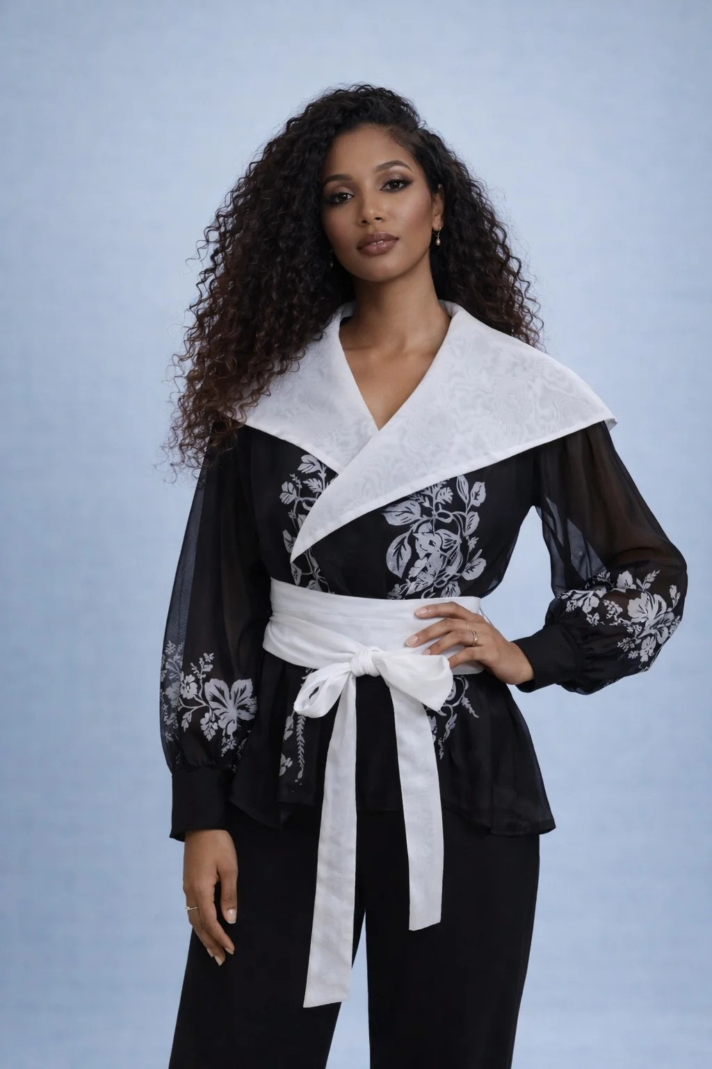 X7211 CONTRAST COLLAR WRAP TOP - Image 3
