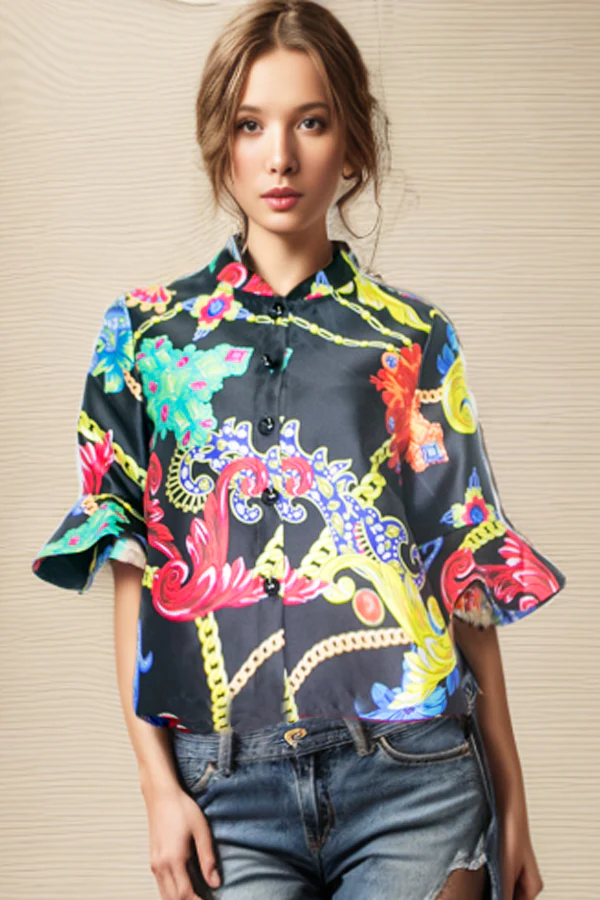 A1890B BUTTON DOWN BELL SLEEVE TOP (XXL, XXXL) - Image 2