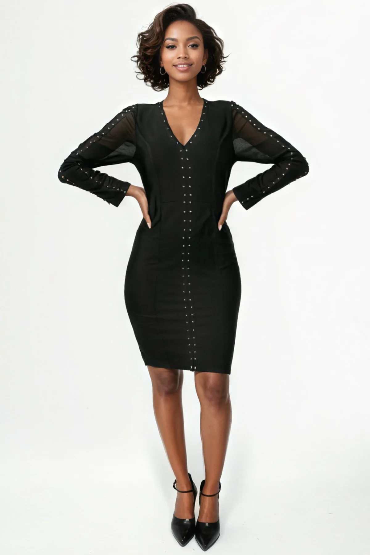 GY078 STRETCH DRESS (BLK, WHT) (XL, XXL)