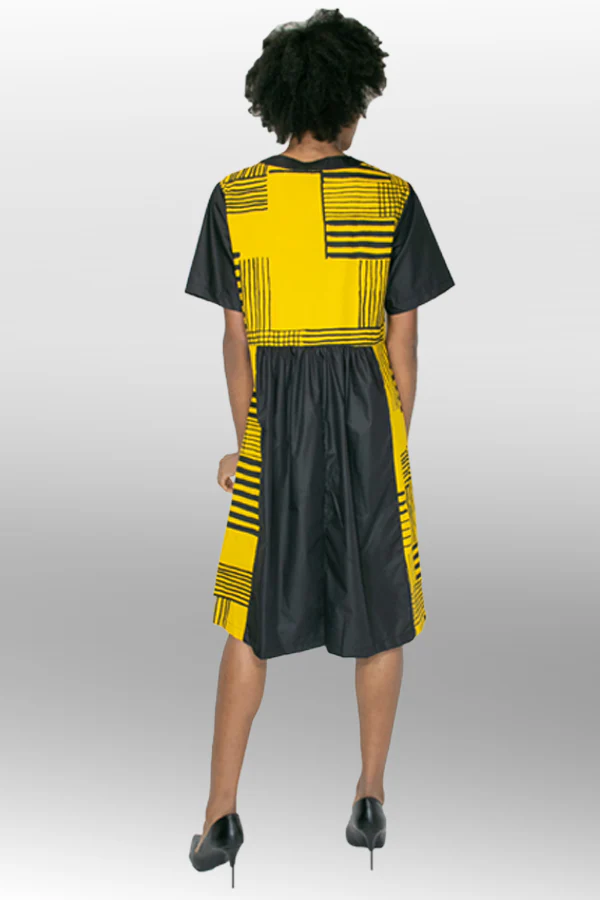W8501 PRINT DRESS (YELLOW, BLK) (XXXL ONLY) - Image 3