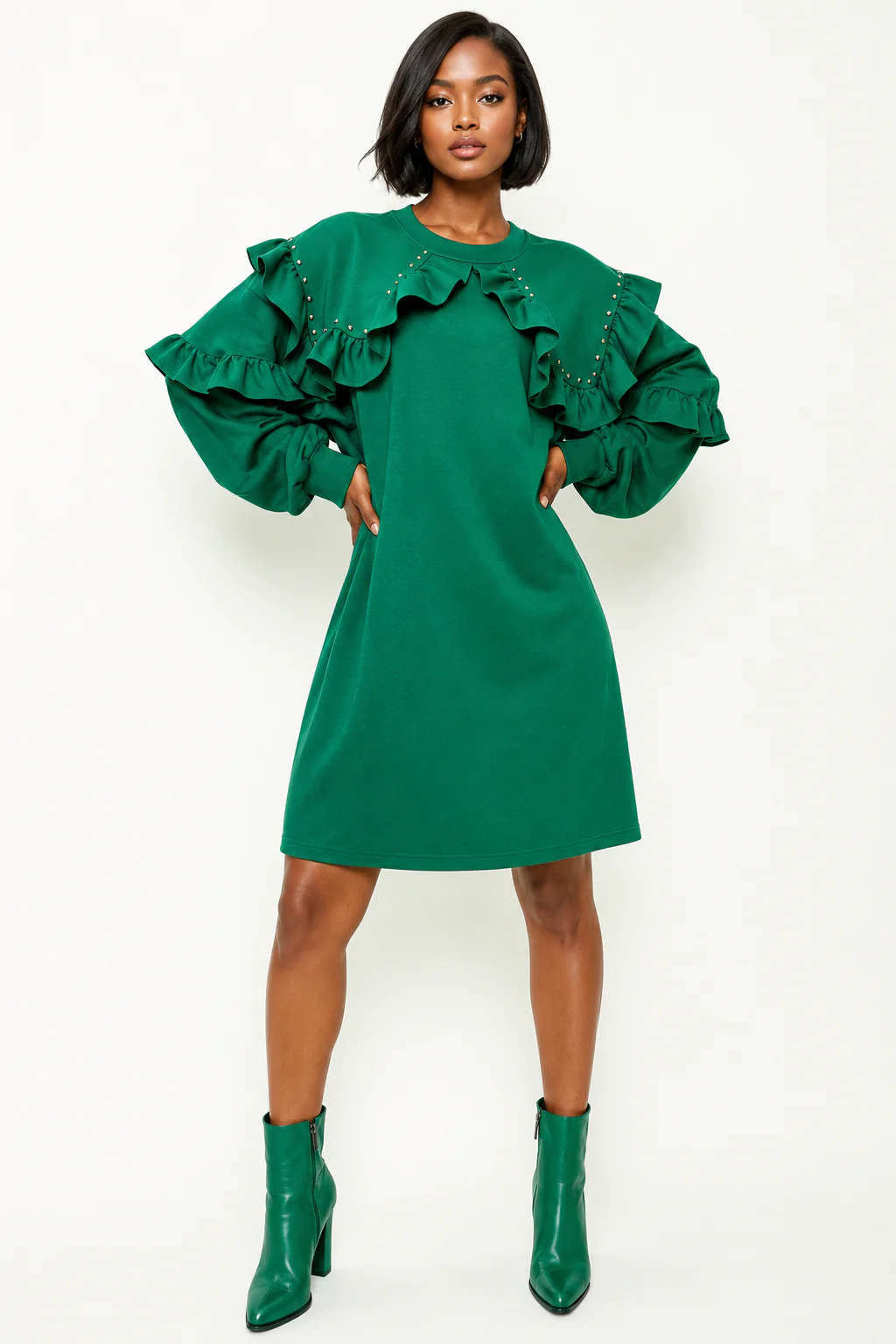 W8381 RUFFLE DRESS (BLK, GRN, MAGENTA) - Image 2