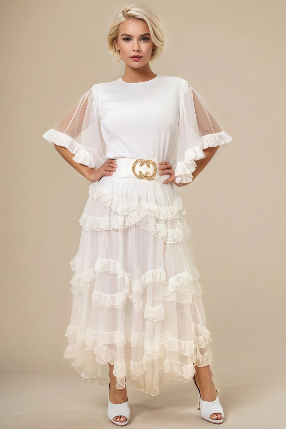 E7316 TULLE SLEEVE TOP (WHT, GRN, PINK)