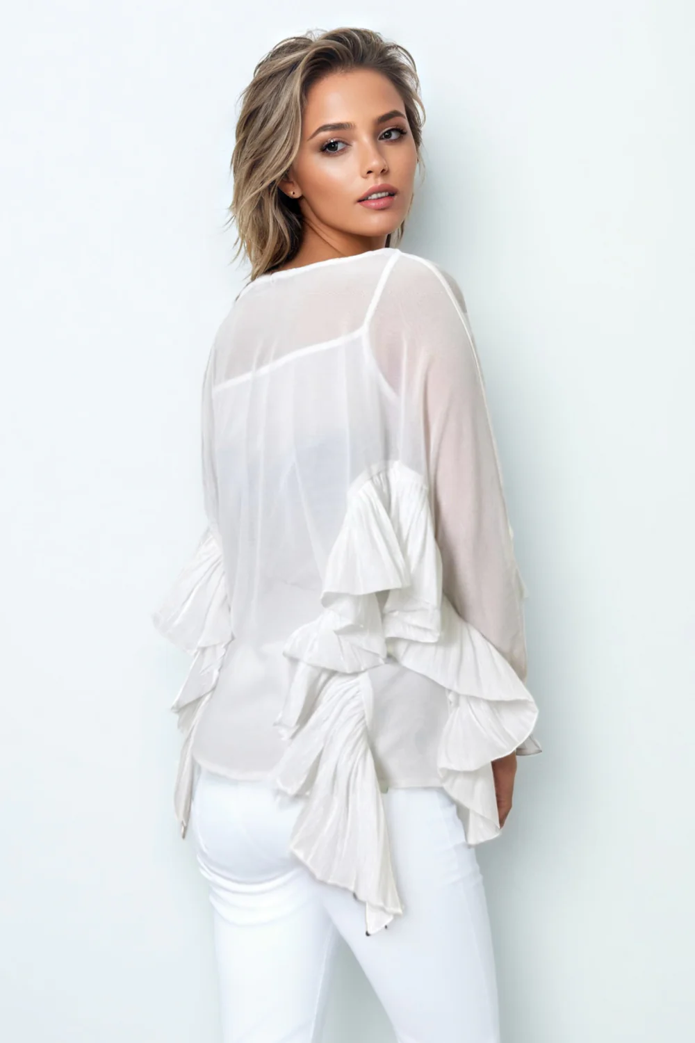 GF1107 RUFFLE SLEEVE TOP (WHT, BLK) - Image 3
