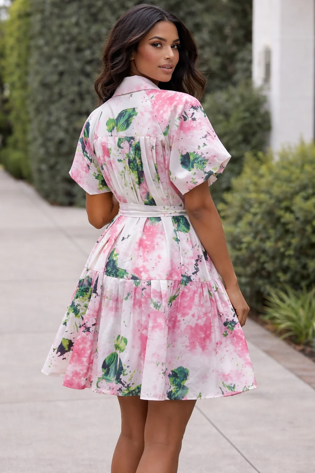 GF1619 BLUSH BOTANICAL PUFF-SLEEVE MINI DRESS - Image 2