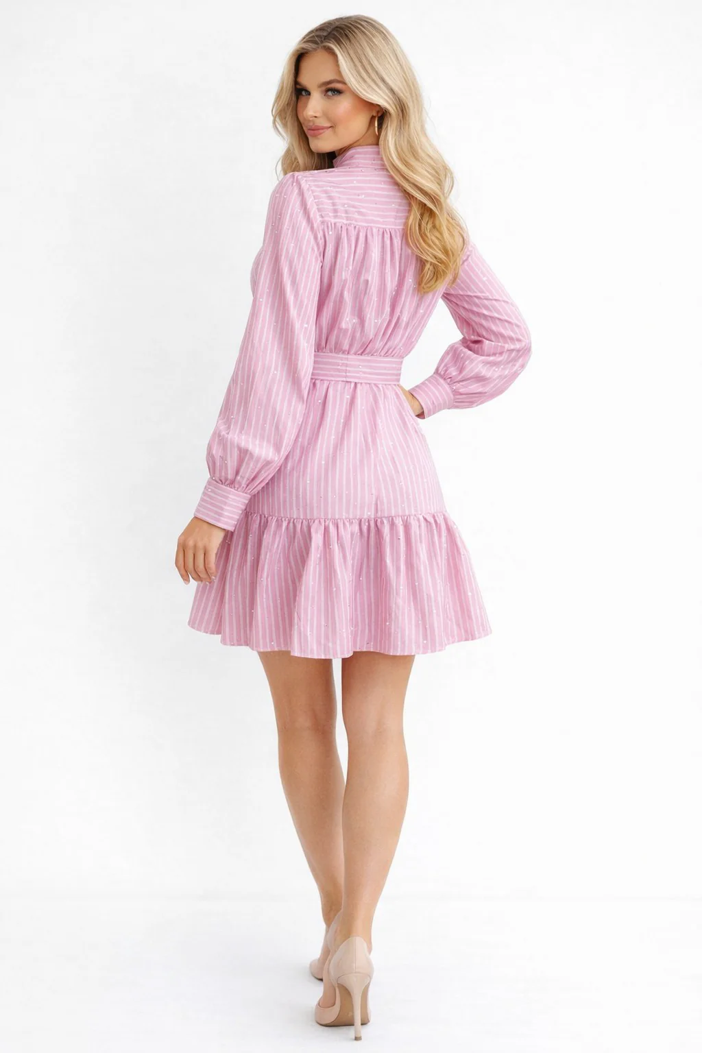 GF1480 STUDDED PIN STRIPED MINI DRESS - Image 2