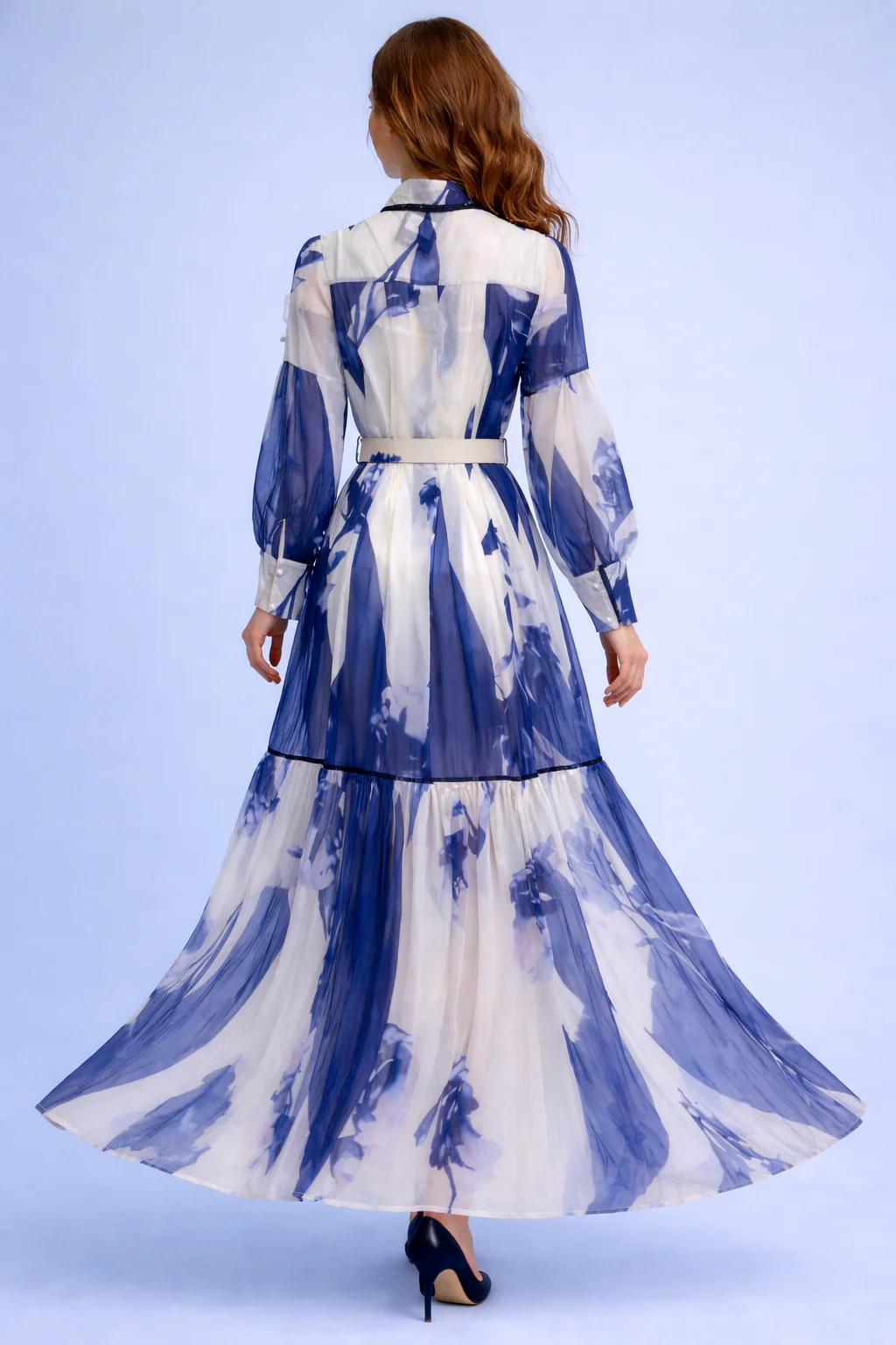 GF1586 DRAWSTRING NECK BELTED MAXI DRESS - Image 2