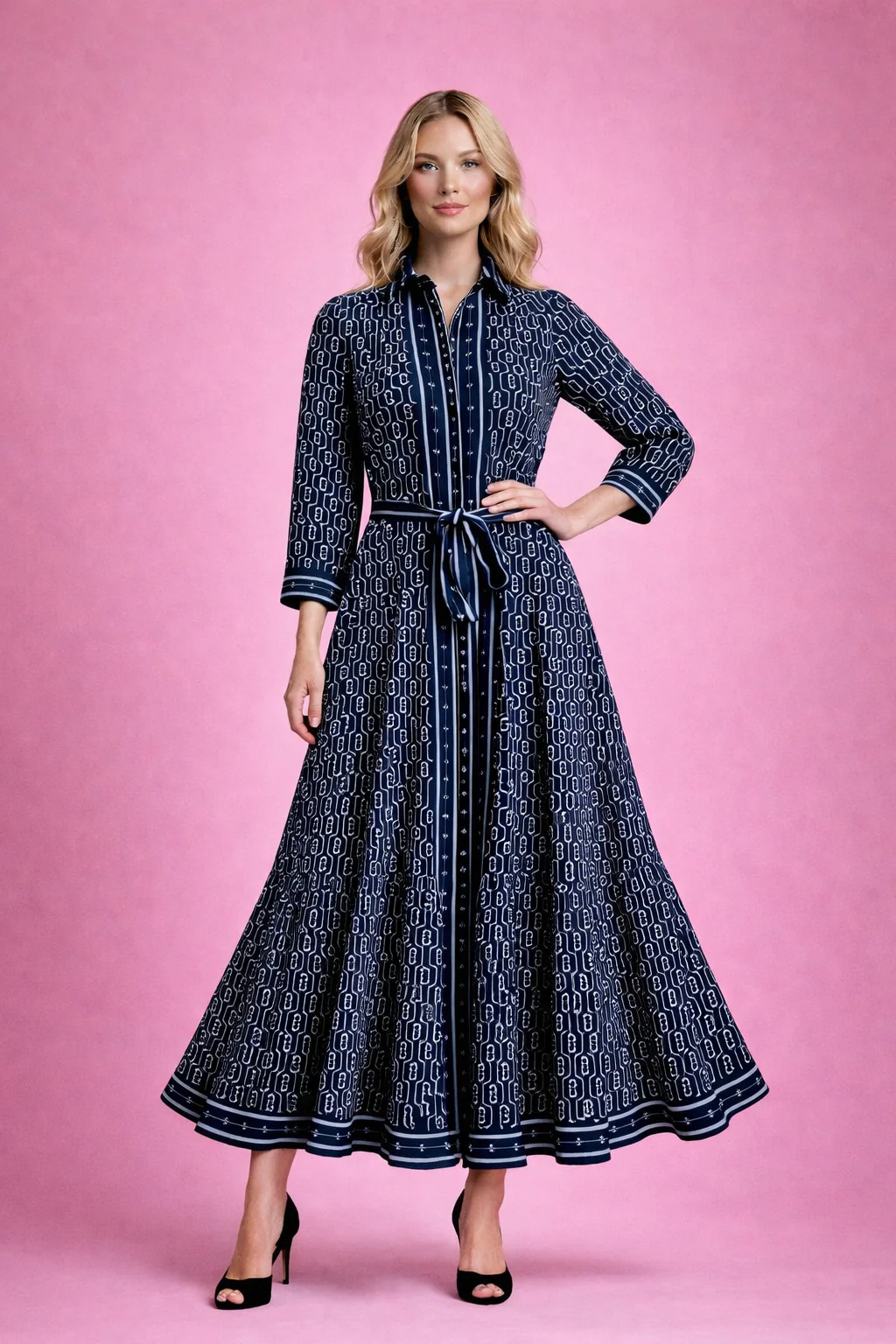 GF1588 PATTERNED LONGLINE SHIRT DRESS (BLUE, GRN)