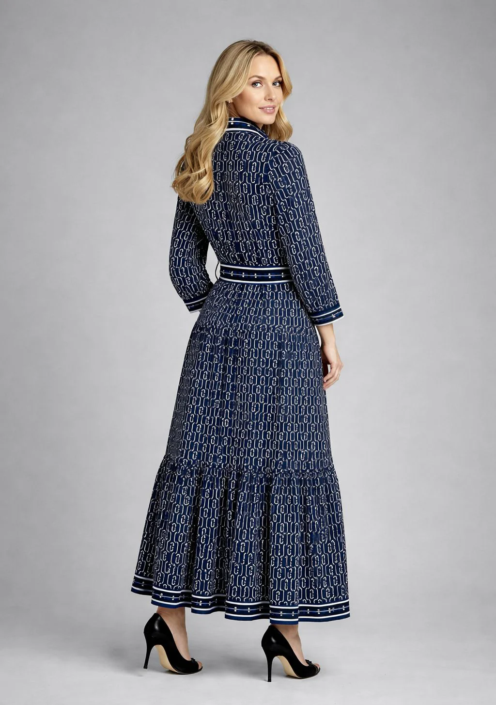 GF1588 PATTERNED LONGLINE SHIRT DRESS (BLUE, GRN) - Image 3