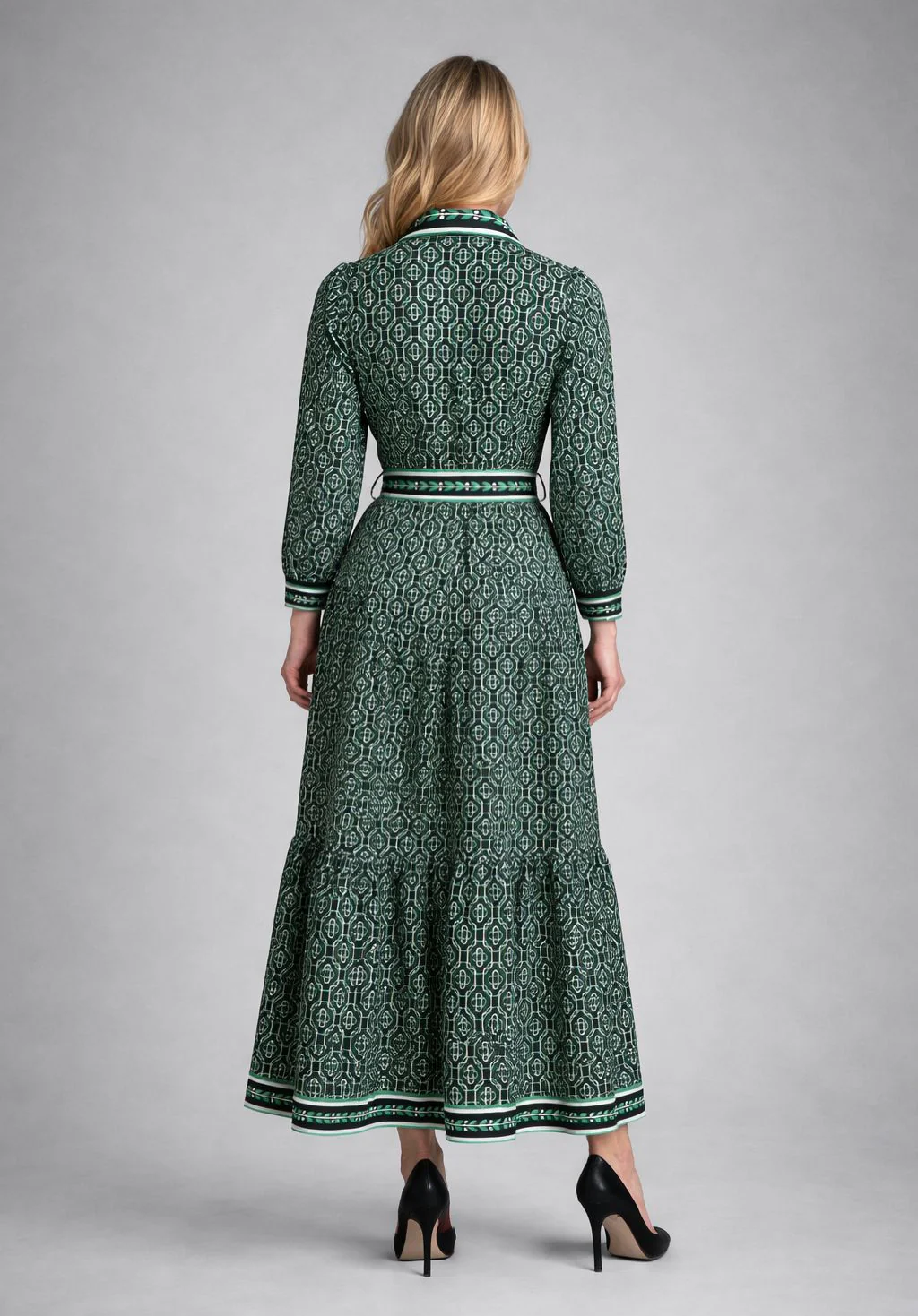 GF1588 PATTERNED LONGLINE SHIRT DRESS (BLUE, GRN) - Image 4