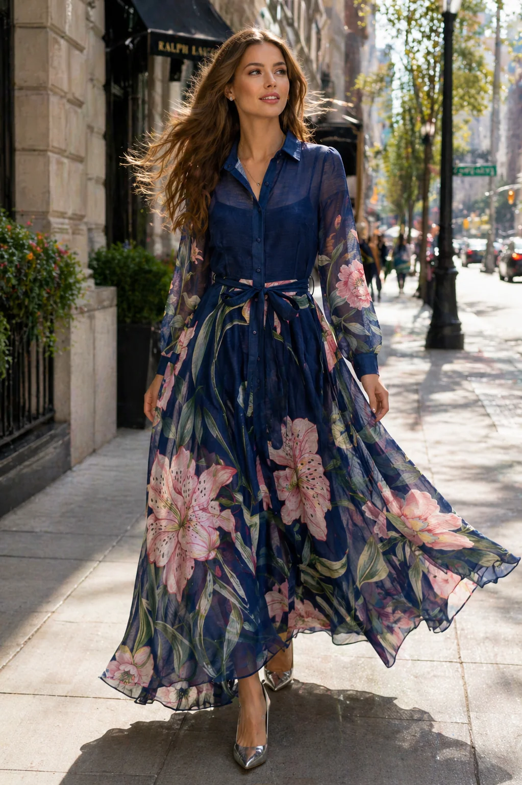 GF1045S ORGANZA BUTTTON DOWN MAXI DRESS
