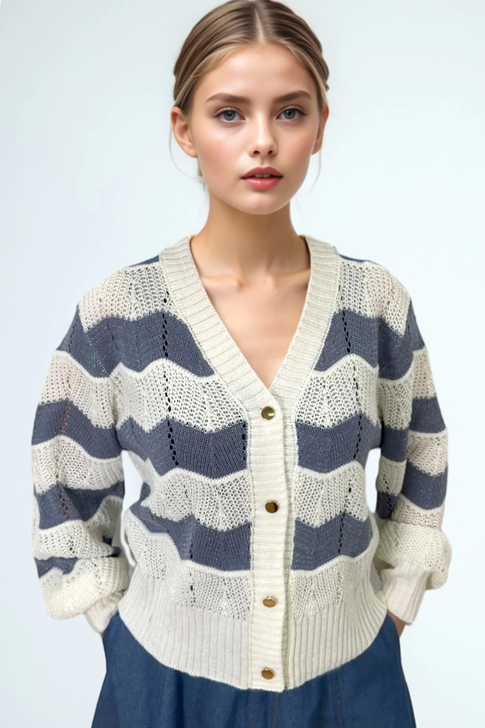 H5838 STRIPED CARDIGAN SWEATER - Image 2