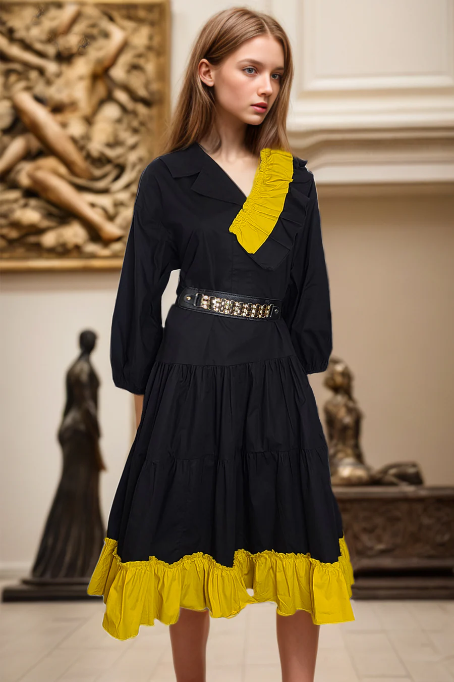 K6201 DRESS (BLK, BEIGE) - Image 2