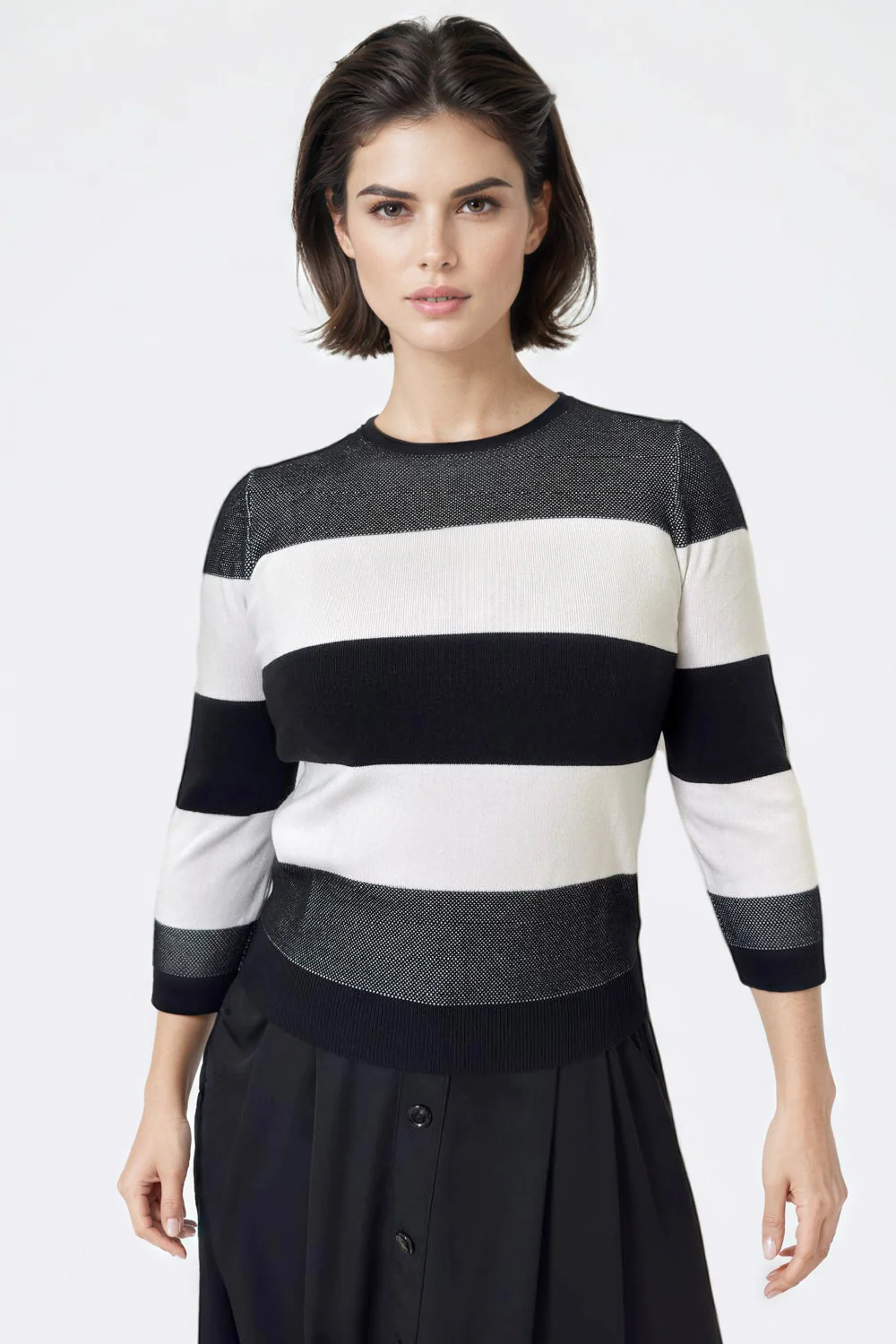 LS61043 ROUND NECK PULLOVER SWEATER (BLK, BEIGE) - Image 3