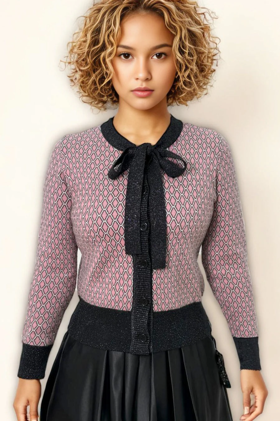 LS63080 LUREX TIE FRONT SWEATER (GRN, PINK)
