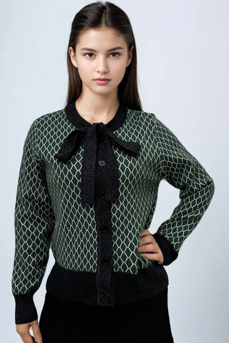 LS63080 LUREX TIE FRONT SWEATER (GRN, PINK) - Image 2